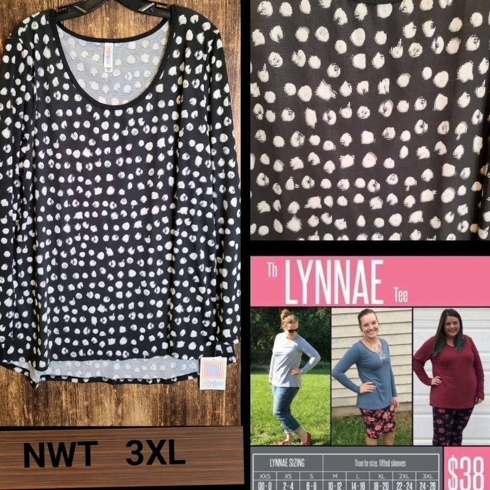 LuLaRoe "LYNNAE" top 3XL New With Tags  black and white spots
